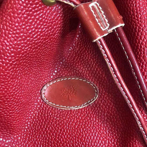 MULBERRY Red Scotchgrain Caviar Leather Drawstring Bucket Crossbody Shoulder Bag - Picture 6 of 17